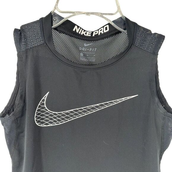 Nike Pro Shirt Sleeveless Black Womens Size M Vented Athletic Vented Swoosh Top - Picture 3 of 8